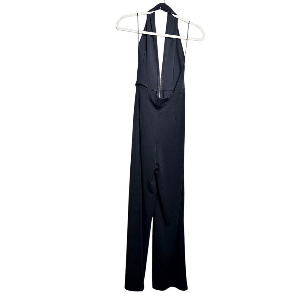 Zara Zip Front Wide Leg Halter Jumpsuit Black Stretchy Medium Low Cut - Picture 7 of 16